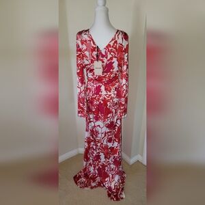 NWT Roberto Cavalli Floral V-Neck Long Sleeve Dress, Size 46